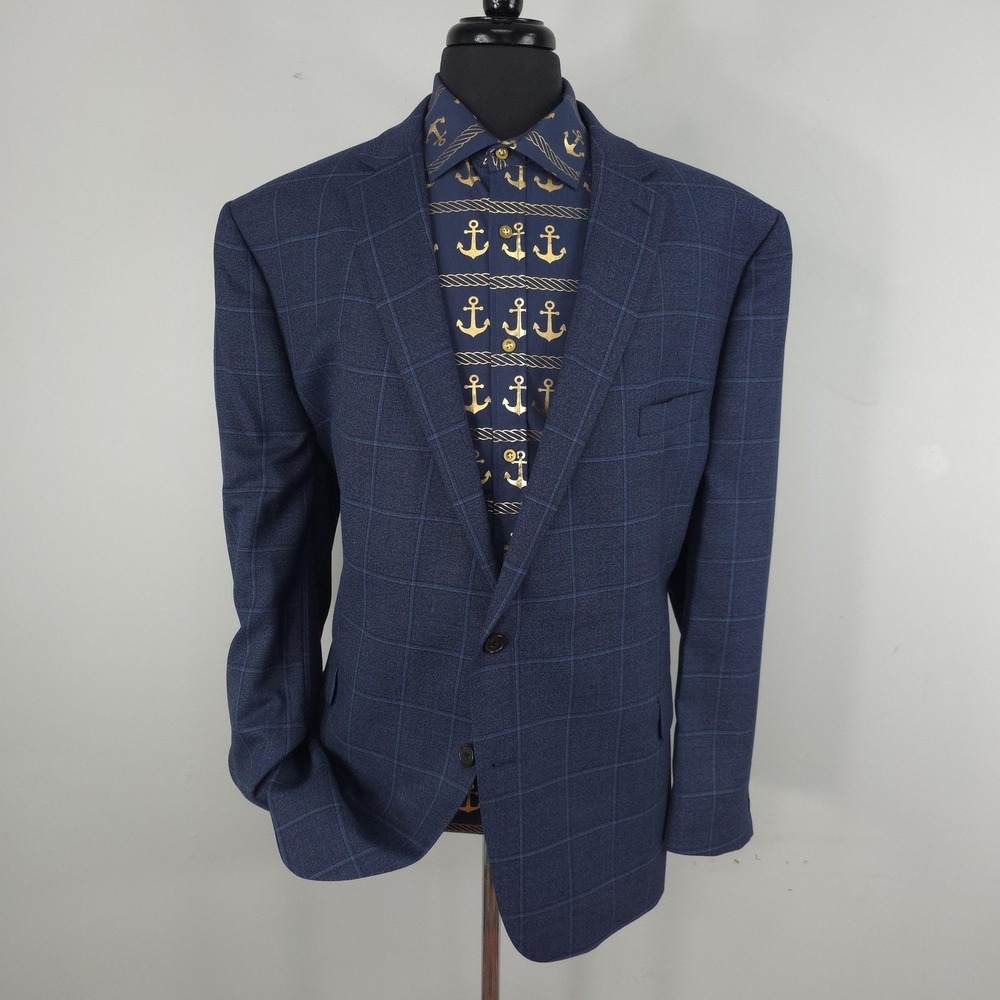 Ralph Ralph Lauren Blazer Mens 52R Blue Plaid Wool Stretch Sport Coat Jacket
